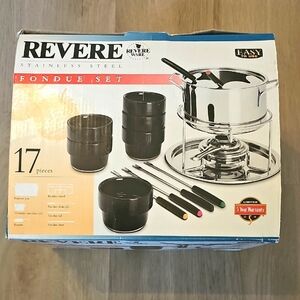 New In Box Revereware Stainless Steel Fondue Set 17 Pieces